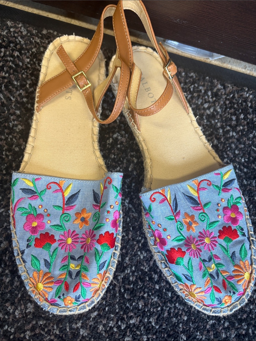 Talbots Izzy D’Orsay Embroidered Chambray Floral Espadrille Flats